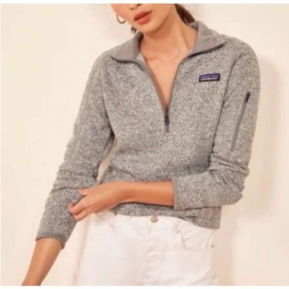 PATAGONIA Better Sweater 1/4 Zip Gray Birch White Size Medium EUC - Picture 1 of 9